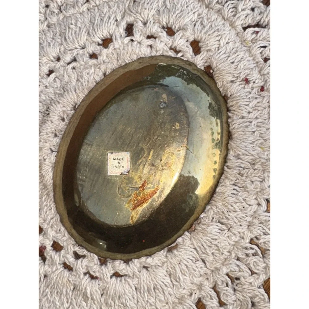 Vtg Small Brass Scalloped Oval Trinket Nut Soap Tray Dish Embossed India